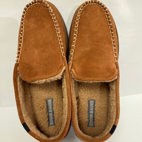 NWOT Eddie Bauer Faux Fur Lined Leather Mens Slippers - Medium - Picture 1 of 4